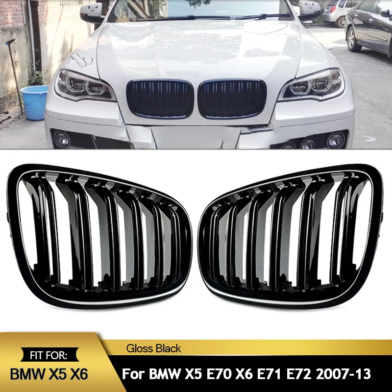 MagicKit Gloss Black Double Slat Front Hood Grille Fit for BMW X5 E70 X6 E71 Kindny Grills 2007-2013 Auto Part