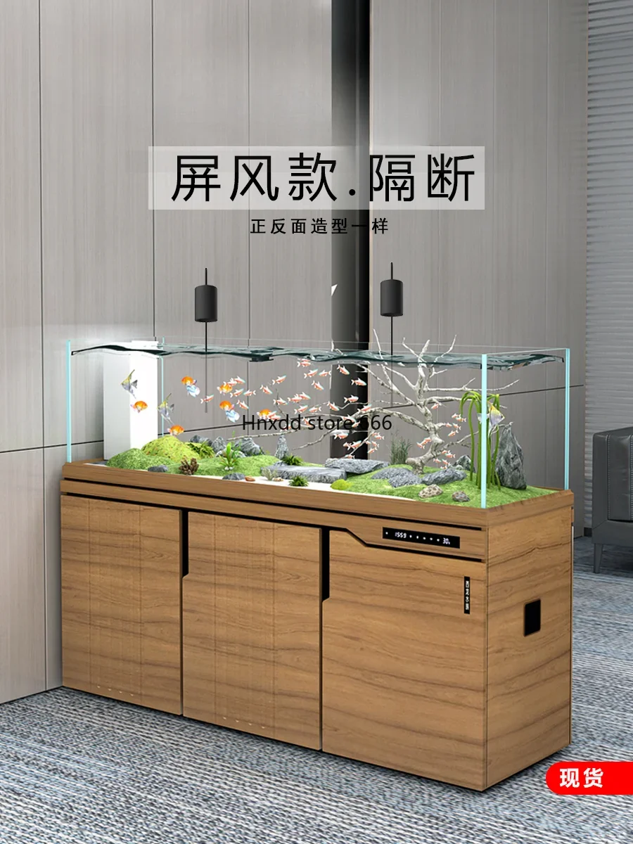 Stream tank fish tank household small living room bottom cabinet ecological large running water glass ultra-white tank