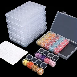 28/56 Grid Diamond Painting Tools Plastic Storage Box Transparent Jewelry Organizer with Fabric Lining, Buckle Closure