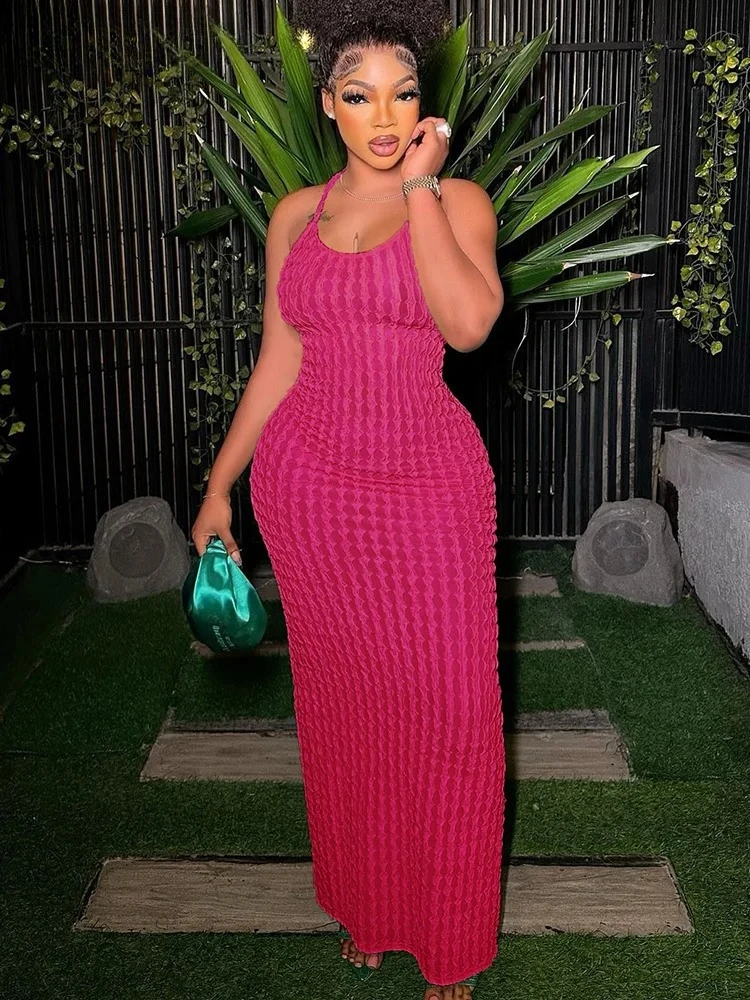 クロス包帯女性マキシドレス背中の開いたノースリーブ O ネックセクシーなエレガントなスキニーソリッドウェディングパーティーボディコン Vestidos