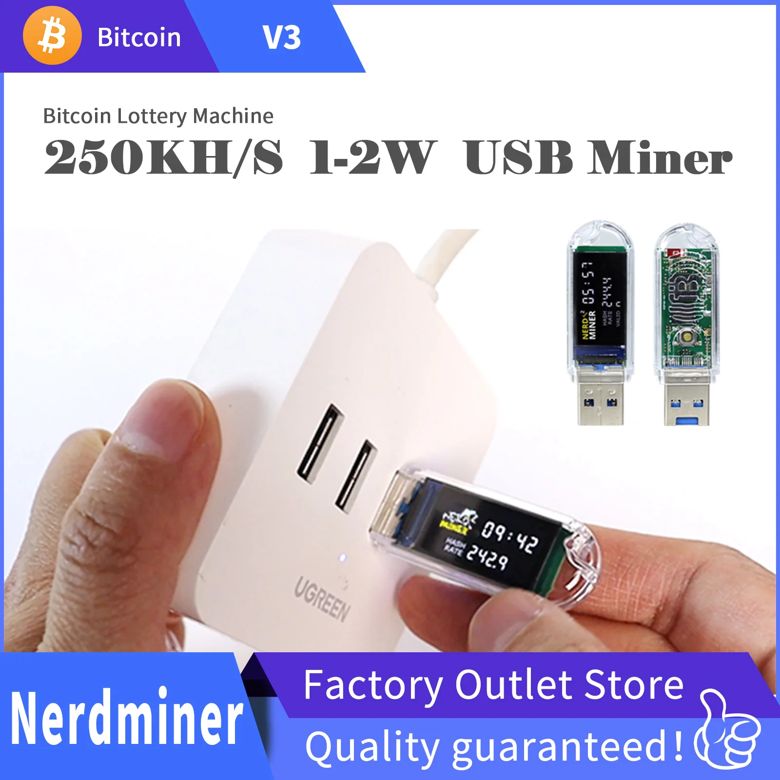 

Lucky Miner LV03 Bitcoin Miner 250KH/s Low Power Crypto Miner Desktop Mining Device
