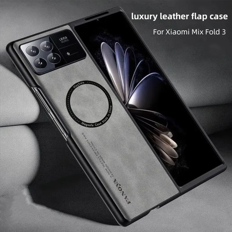 

For Xiaomi MIx Fold 3 2 4 Case Luxury Leather Matte Touch Folding Phone Cover Fold3 Shockproof Bumper On Magsafe Wireless Charge