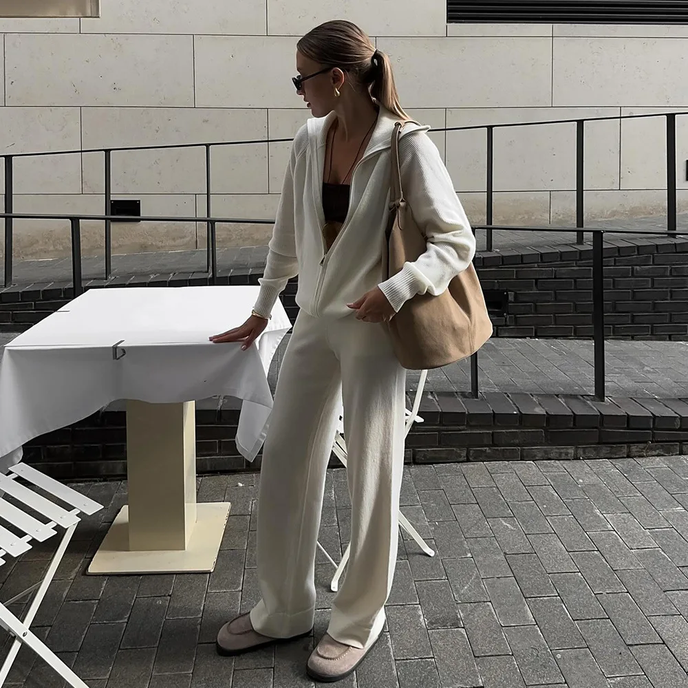 

Осенне-зимний женский вязаный открытый кардиган, топ и широкие брюки, комплект с высокой талией, длинный комплект Све Све Све Faion для взрослых