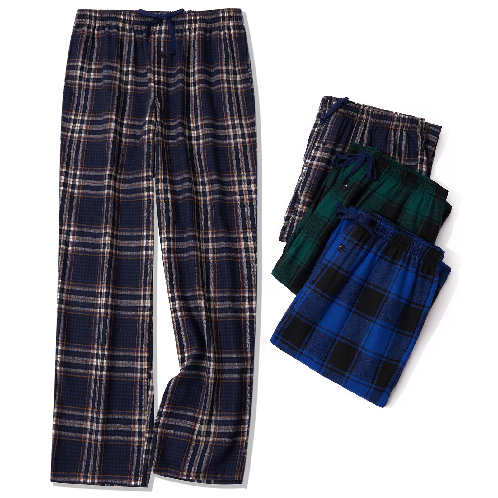 Men\'s 3pcs Plaid Casual Pants Comfortable Warm with Waist Elastic Pajamas Man Loose Home Bottoms