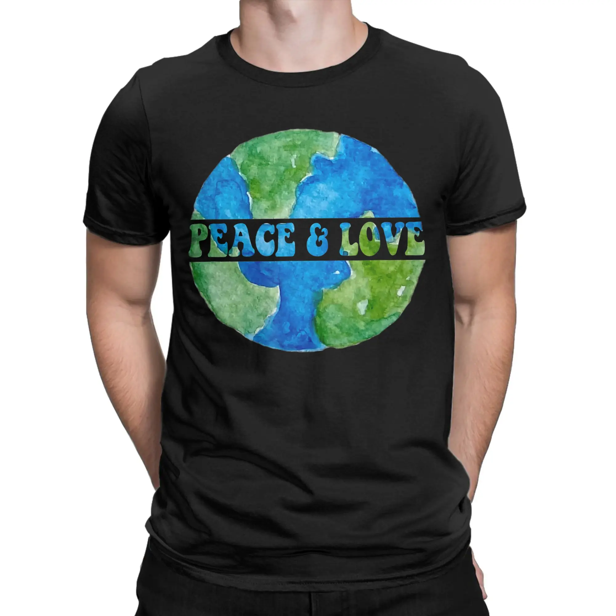 Vintage Earth Love Power Peace World T-Shirt Men O Neck Cotton T Shirts  Short Sleeve Tees Summer Clothes