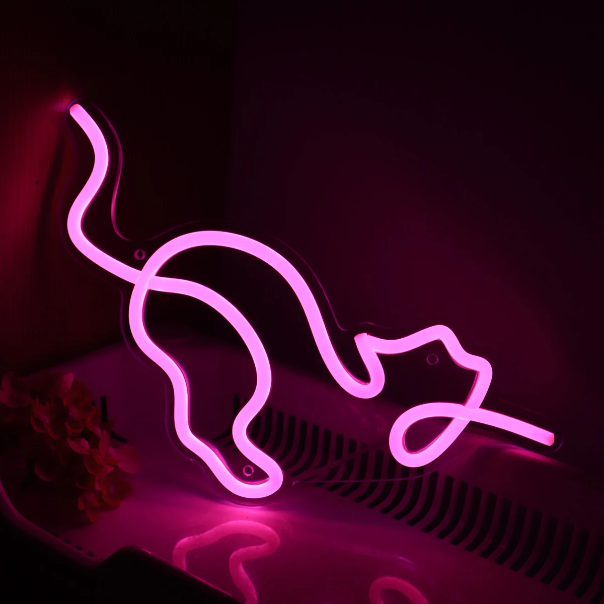 1PC Cute Funny Chasing Mouse Cat Wall LED Neon Sign For Pet Store Hospital Room Pet Room Decoration 9.96''*9.69''