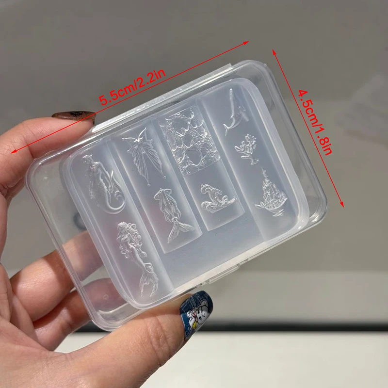 Forma silikonowa do zdobienia paznokci z motywem syreny, dekoracje do paznokci, wzory DIY, stereoskopowa płytka do stemplowania, akcesoria do manicure.