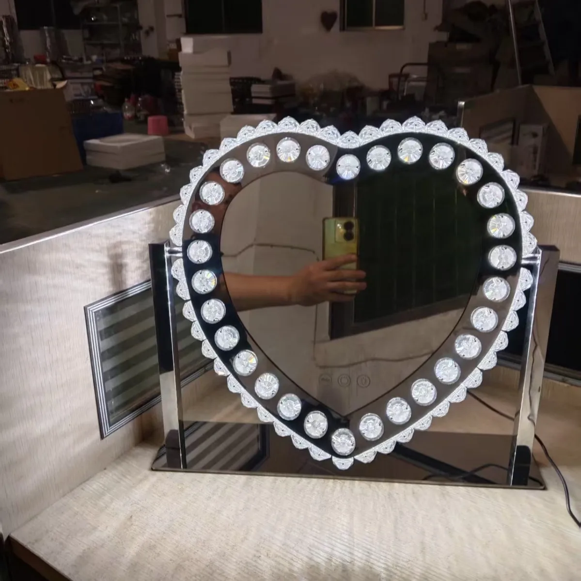 DSA crystal makeup mirror fill light mirror light luxury stainless steel rotating desktop vanity mirror