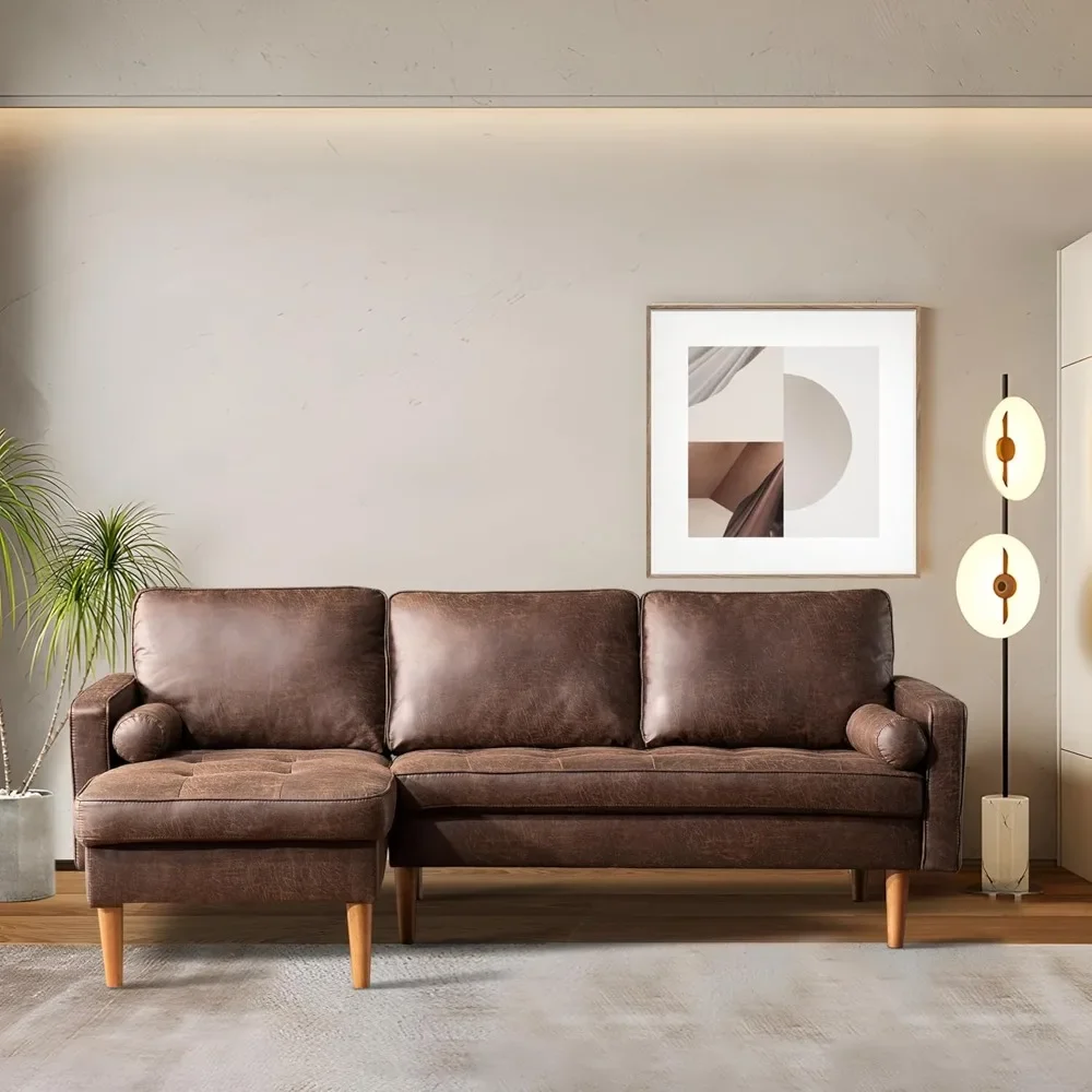 

Sofa Couch with Chaise, Faux Leather Couches with Comfy Cushions, Modern Deep Seat Cloud Sofas for Living Room