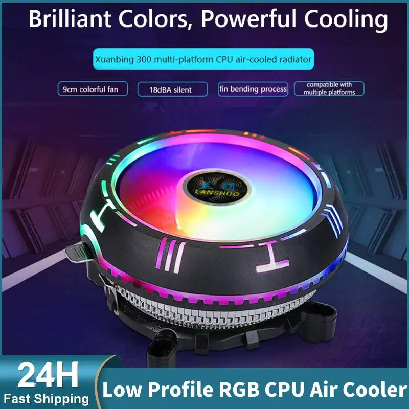 Rainbow RGB CPU Ventilator Low Profile CPU Air Cooler with 90mm Aluminum Fins Silent Fan for AMD AM4 AM3+ AM3 AM2+ AM2 FM2 FM1