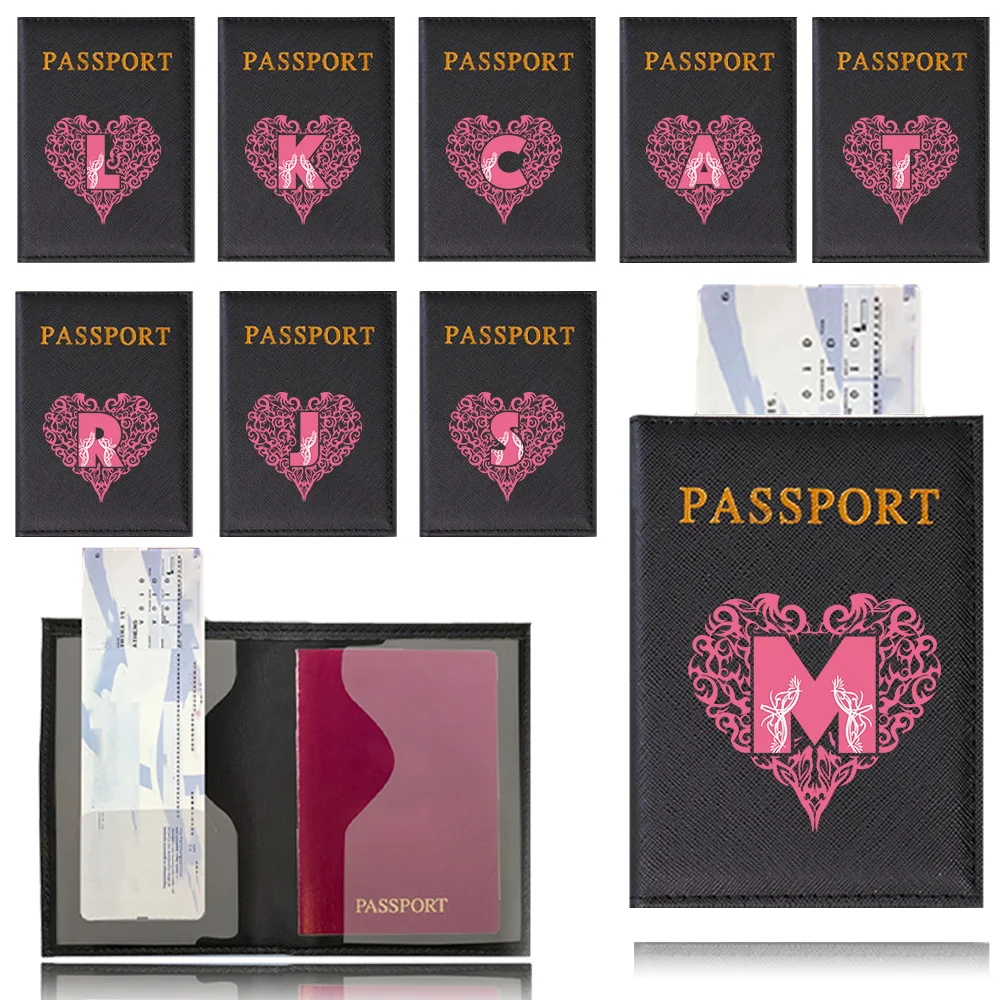 

Leather Passport Holder Covers Case Waterproof Travel Credit Card Printing Love Letter Wallet Black Color Passport Cover