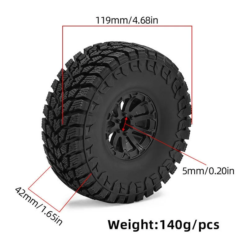 Neumáticos de goma para roca de 119MM y 1,9 pulgadas, neumáticos para subir para coche trepador de control remoto Axial SCX10 1/10 90046 TRX4 Redcat Gen8