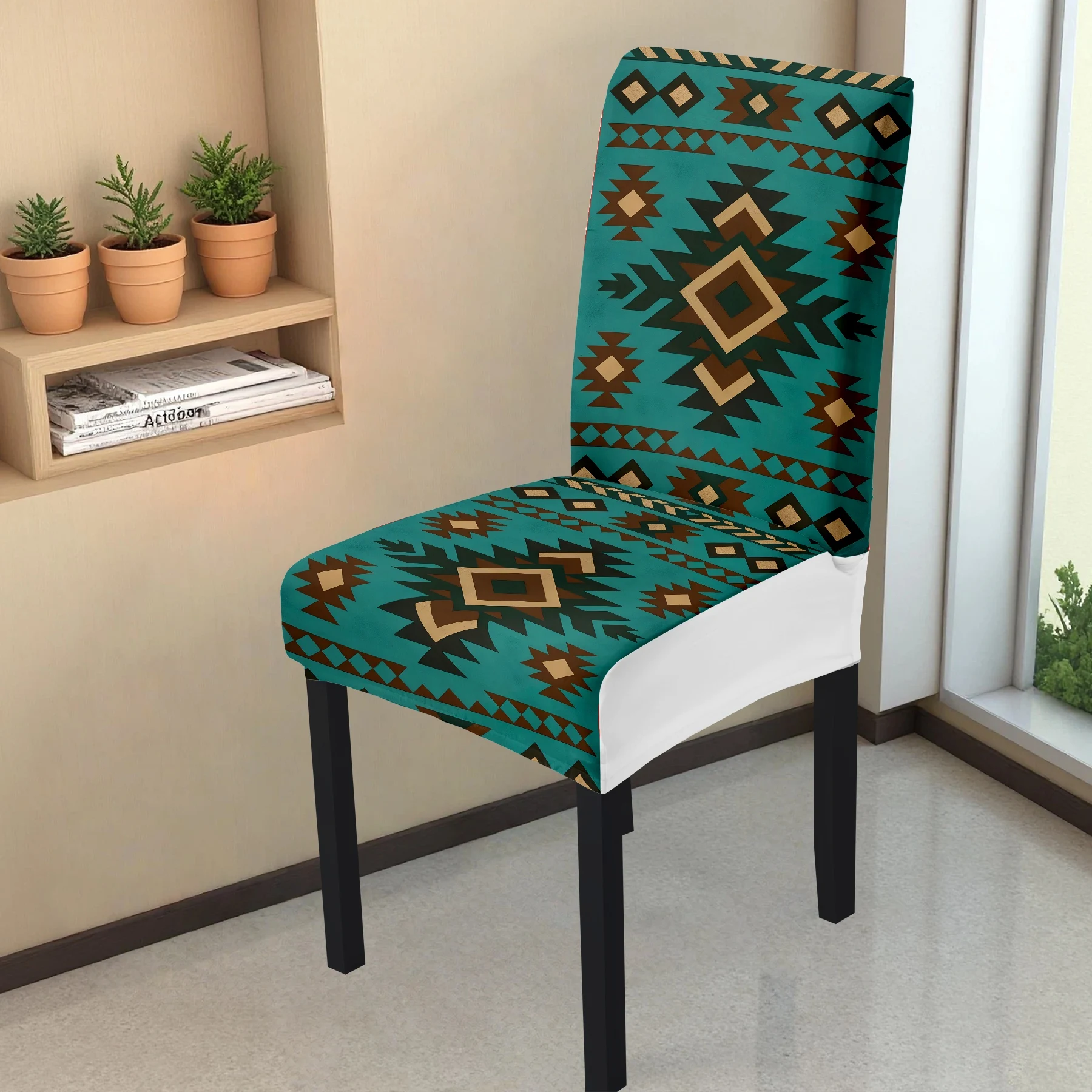 2026 New Boho Geometric Print Elastic Chair Cover, Summer Outdoor & Indoor Use, Washable Non - Slip Furnitu