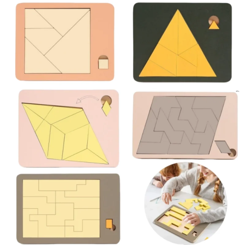 

Разные цвета, деревянные блоки-головоломки, настольная игра, 3D геометрическая танграмма, головоломки, головоломки, логическая настольная игра IQ для детей и взрослых