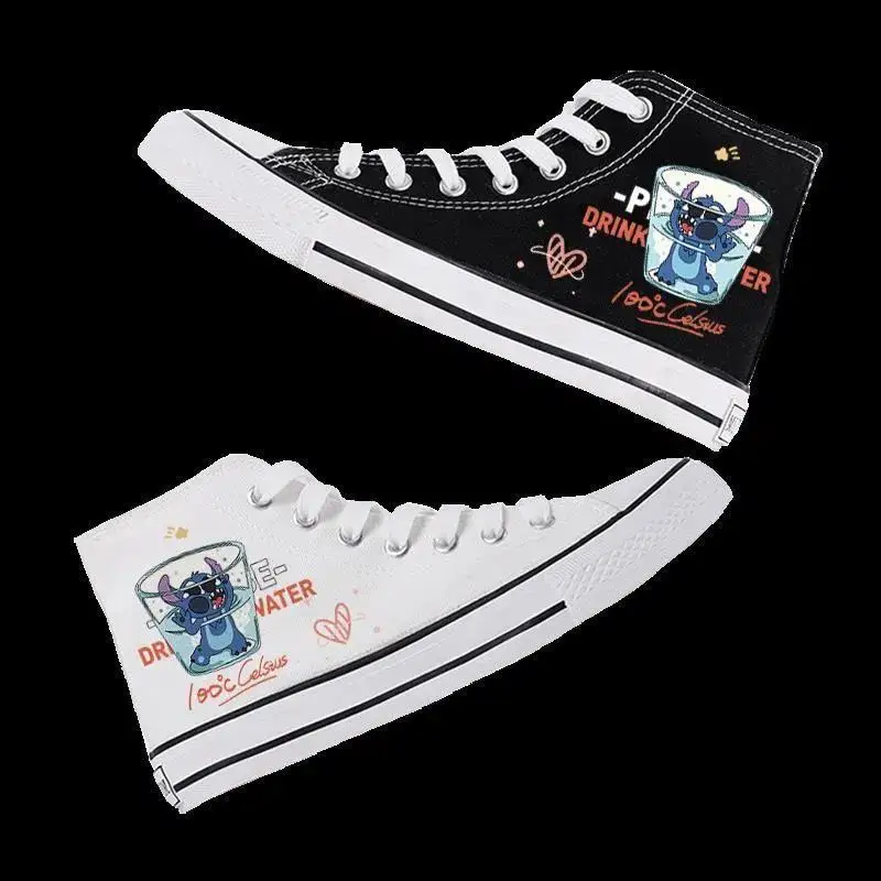 Lilo & Stitch Canvas Shoes Disney Anime Stitch Sport Shoes Angel Basket Shoes Kids Tennis Shoes Couple High-Top Casual Sneakers