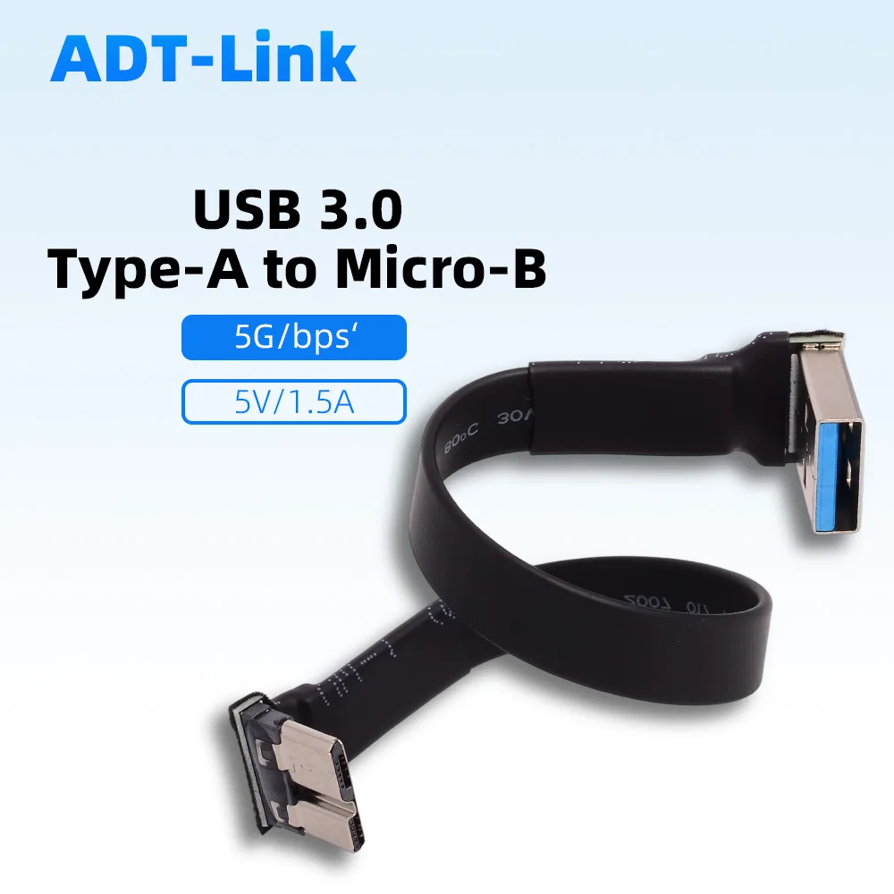 USB 3.0 Type-A To Micro-B Male 90 Degrees Double-Angle Data Transfer Cable 5V/1.5A 5G/bps USB Micro B Bend Customised Length