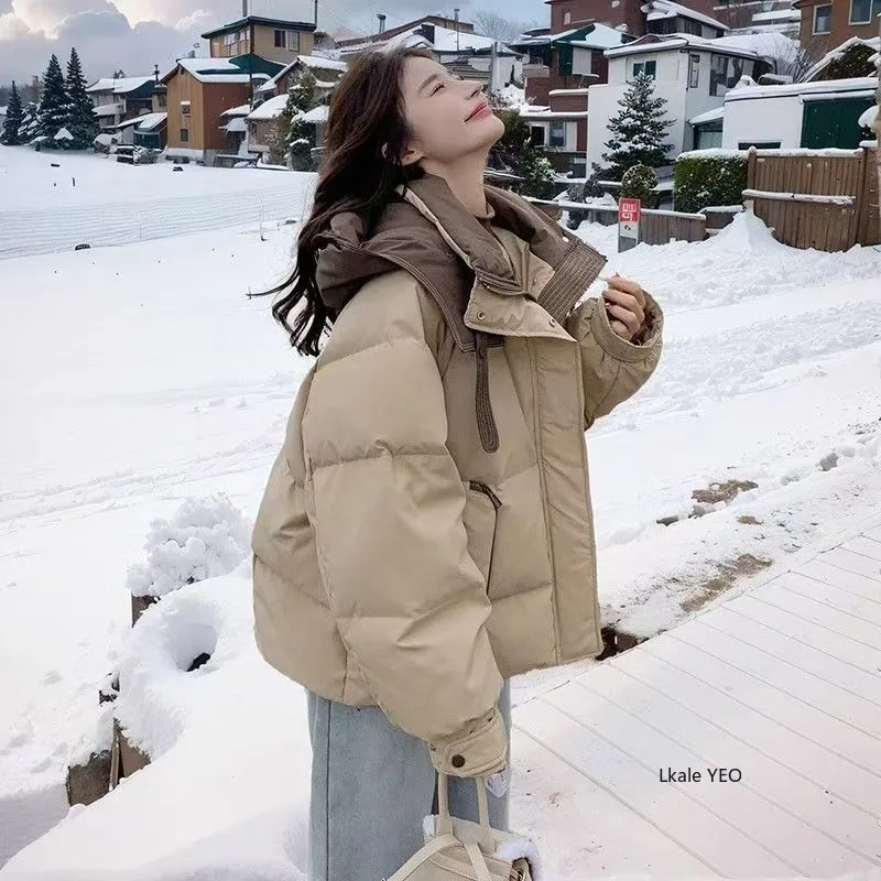 Down Cotton Jacket 2026 Versatile Contrast Color Women's Winter Parka Ladies Coat Beautiful Loose Corduroy Female Jacket