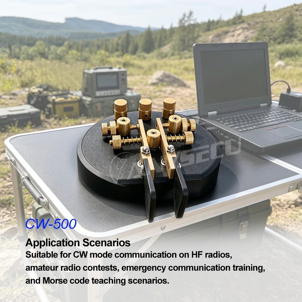 Anysecu CW-500 High Precision Double Paddle CW Key Morse Code Keyer Silver Contact Brass Structure for Ham Radio HF CW Operation