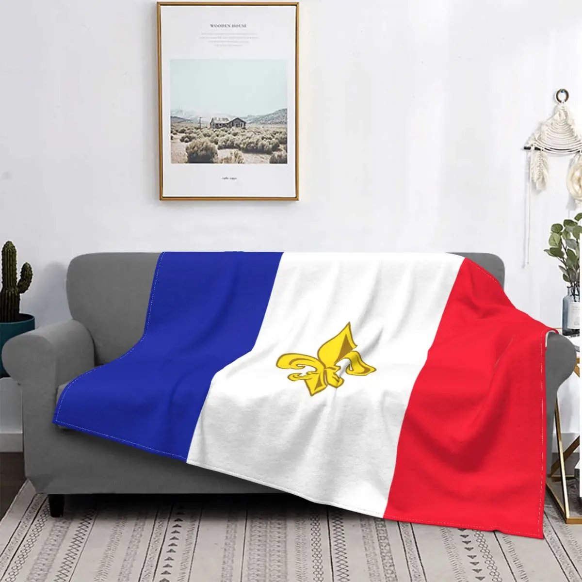 

France Fleur De Lis Pattern Blanket Lily Symbol of France Flag Flannel Awesome Breathable Blanket for Home Winter