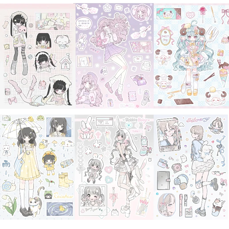 Cute Cartoon Gilr Ins Korean Collage Characters Guka Stickers DIY Decorative Handbook