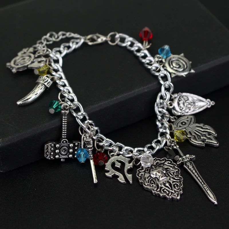 Pulsera clásica de World of Warcraft, brazalete con dijes de la leyenda de la Piedra del corazón, símbolo de WOW, espada de martillo, regalos de