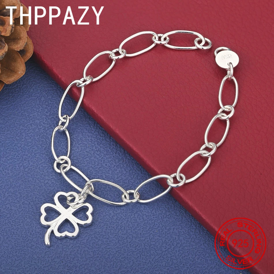 

THPPAZY 925 Sterling Silver Four-Leaf Clover Bracelet Exquisite Cute Beautiful Jewelry Chain Women Birthday Party Gift For Girls
