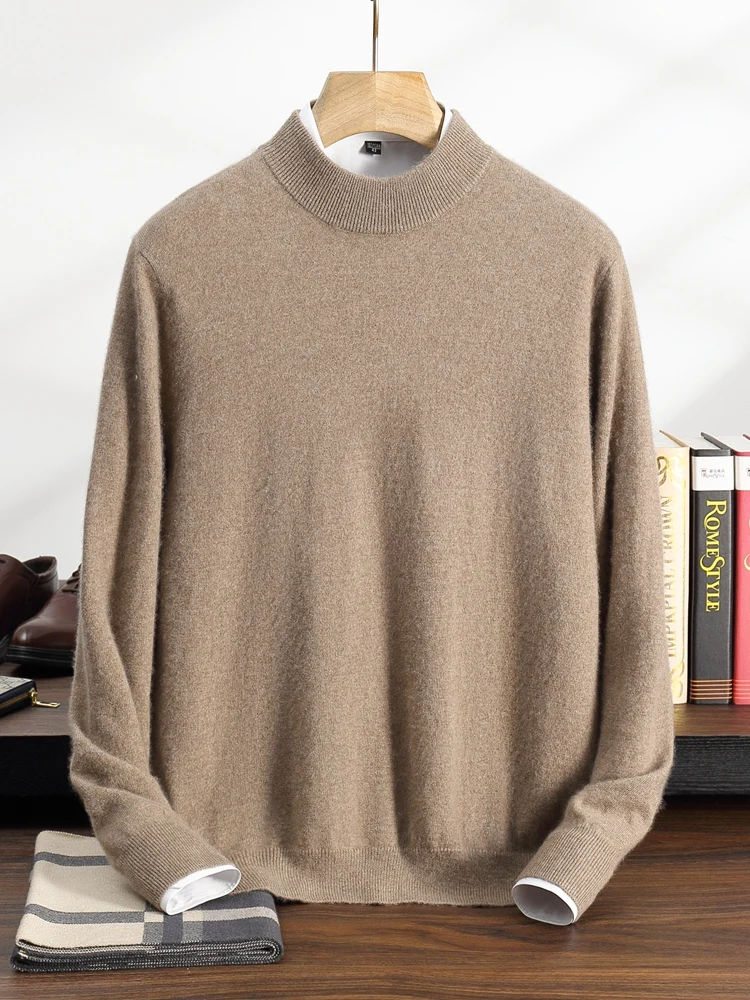 TLOML Men 100% Cashmere Sweater Mock Neck Basic Pullover Autumn Winter Soft Warm Comfy Bottom Cashmere Knitwear High Quality Top
