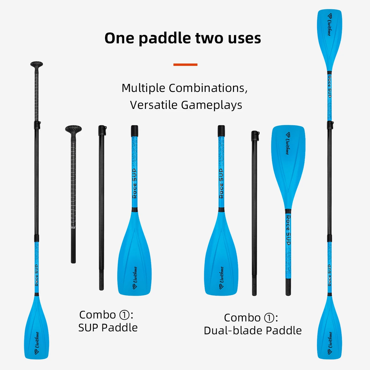 4-Section Adjustable Semi Carbon Paddle Convertible Single Double Blade Durable Carbon Mix Oar for SUP Kayak Surf Outdoor Sports
