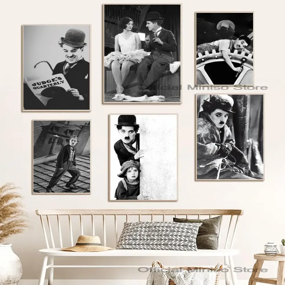 Black And White Comedy Master Charlie Chaplin And A Boy Movie Poster Paper Print Home Bedroom Bar Cafe Art Painting Decoration