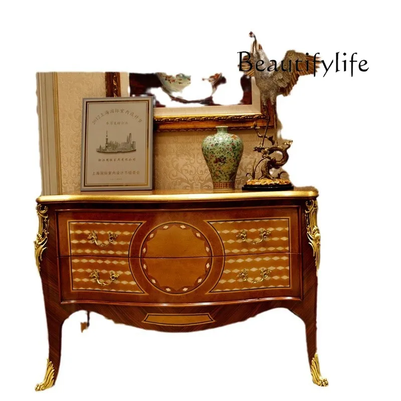 

European-style entrance cabinet Neoclassical entrance cabinet Living room solid wood carving flower storage decorative cabinet