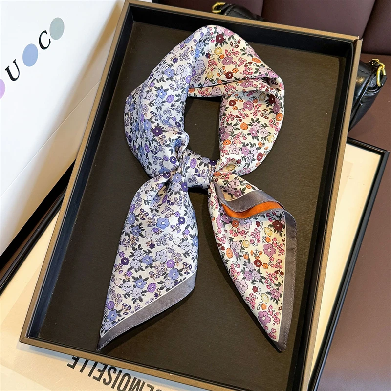 

2025 new100% Twill Silk Square Scarf for Women 65cm Neck Tie Neckerchief Double side Female Foulard Headband Hijab Shawl Bandana