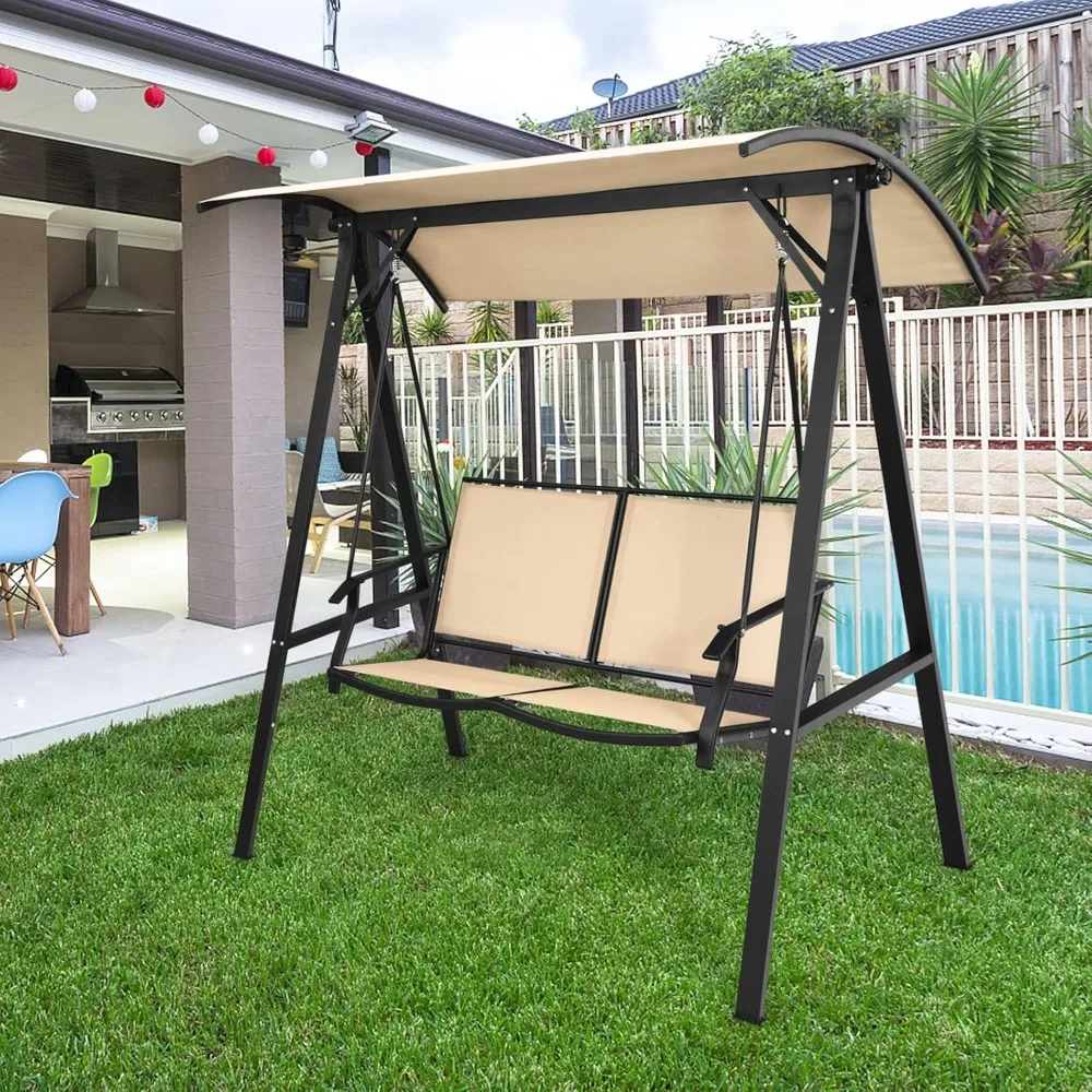 

2-Person Patio Swing, Weather Resistant Porch Swing with Adjustable Canopy, Steel Frame, Outdoor Modern Canopy