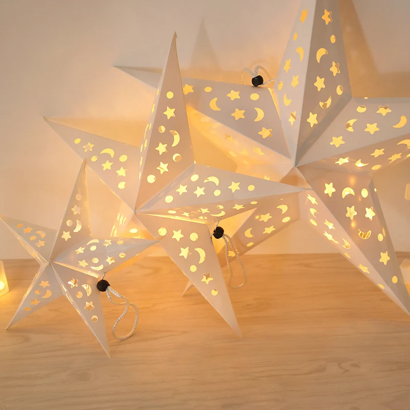 Gold White Hollow Out Star Party Light Window Grille Paper Lantern Stars Lampshade Garden Hanging Decoration For Wedding Party