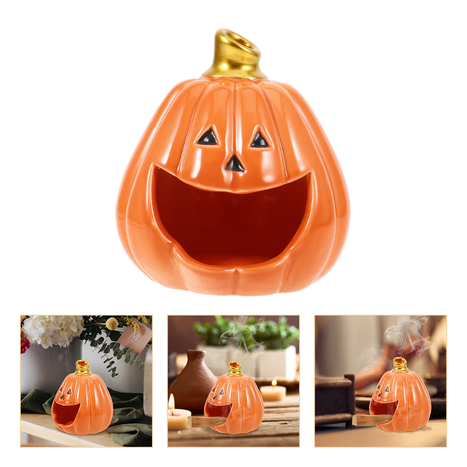

Halloween Pumpkin Ceramic Incense Burner Sage Holder Desktop Decor Portable Aromatherapy Fragrance Incense Burner
