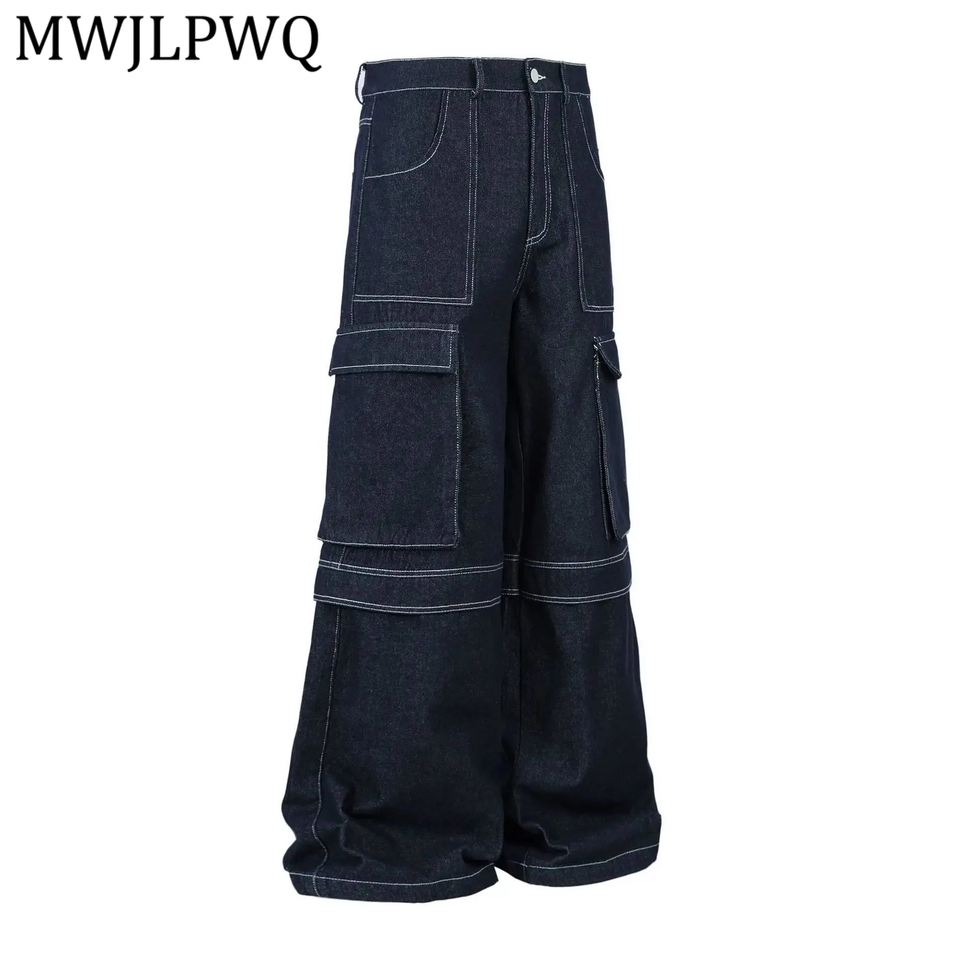 

Мужские джинсы-карго MWJLPWQ в стиле ретро с боковыми карманами, прямые широкие брюки в американском уличном стиле, тренд весны 2026, новинка 22001