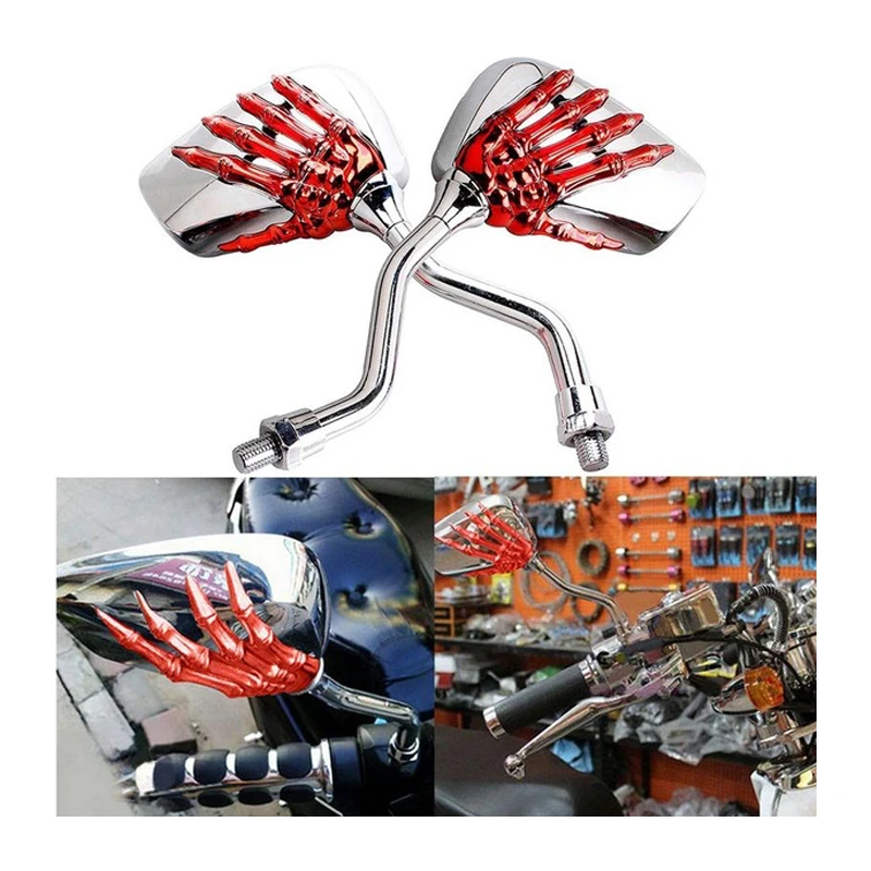 Skeleton Skull Hand Claw Universal Scooter Moped ATV Motorcycle Rearview Mirrors M8 M10 Pair Custom Street Sports Bike Chopper