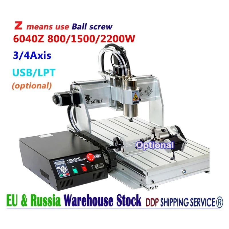 YOOCNC 3/4Axis Desktop USB LPT Wood Aluminum Work CNC 6040Z Engraving Router Milling Machine 800W 1500W 2200W for PVC ABS PCB