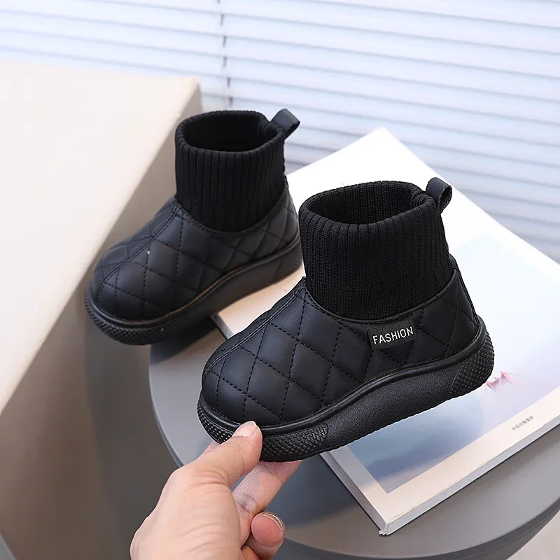 Boys Girls Flat Shoes Non-slip for Winter Children Warm Boots with Thick Cotton 2024 New Fashion Kids Snow Boots Solid Color