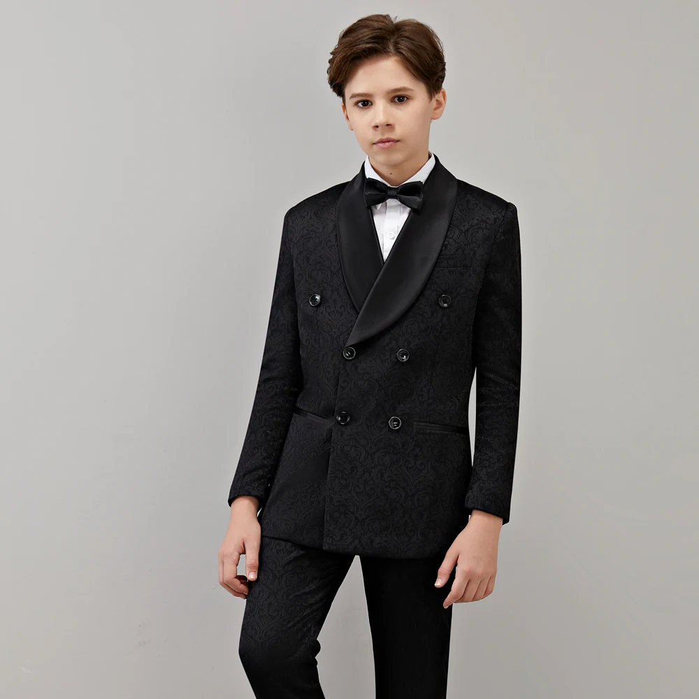 Wine Red Kids Formal Wedding Dress Boys Jacket Pants 2Pcs Photograph Suit Children Birthday Ceremony Tuxedo Costume