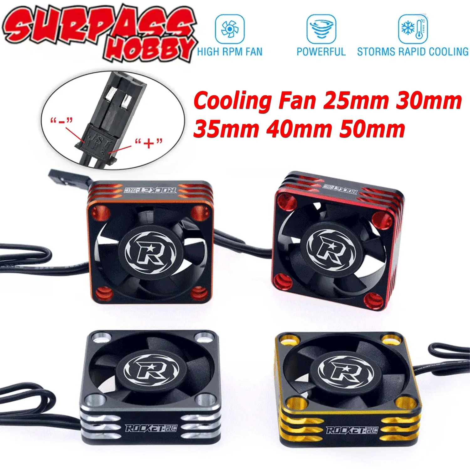 Rocket RC Fan 25mm 30mm 35mm 40mm 50mm SURPASS HOBBY Heat Dissipation Cooling Fan for 1/10 1/8 Brushless Motor RC Car Parts