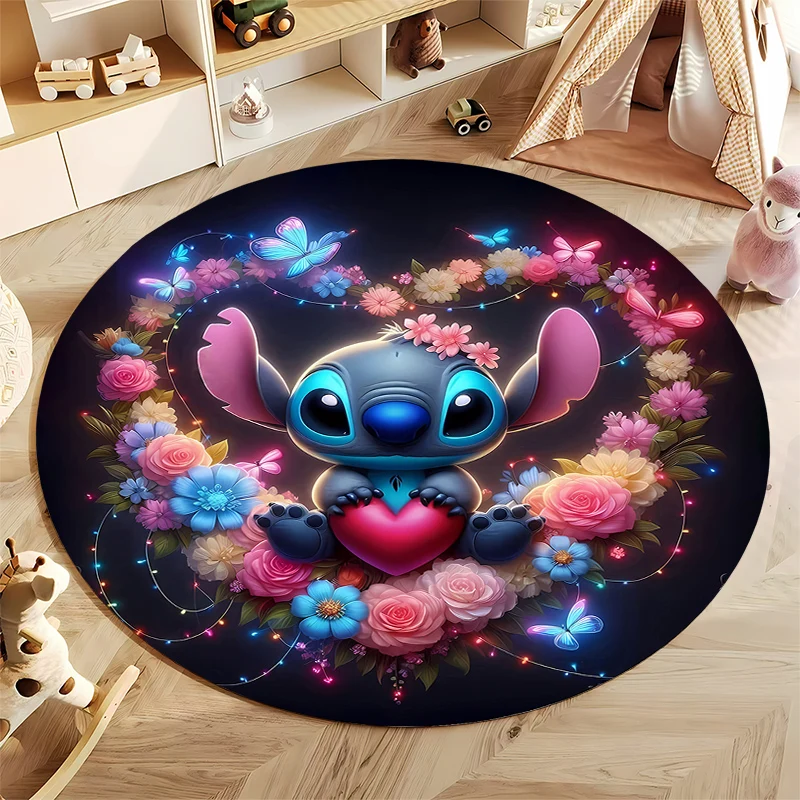 Stitch Cute Cartoon HD Round Rugs for Bedroom Area Floor Mats for Kids Room Household Chair Mat Carpet Living Room Home Decor