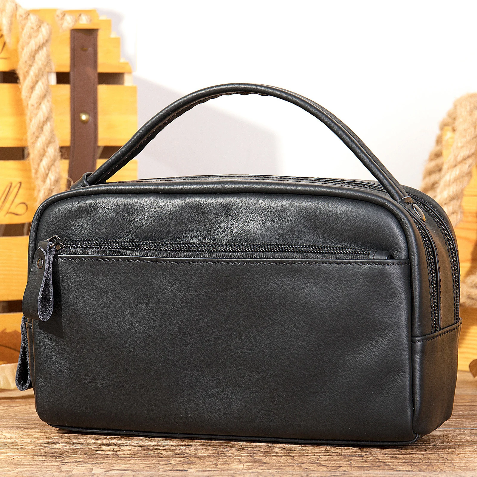 2023 Leather Storage Bag for men business fashion retro oil wax soft leather handbags for men clutch bag genuine leather