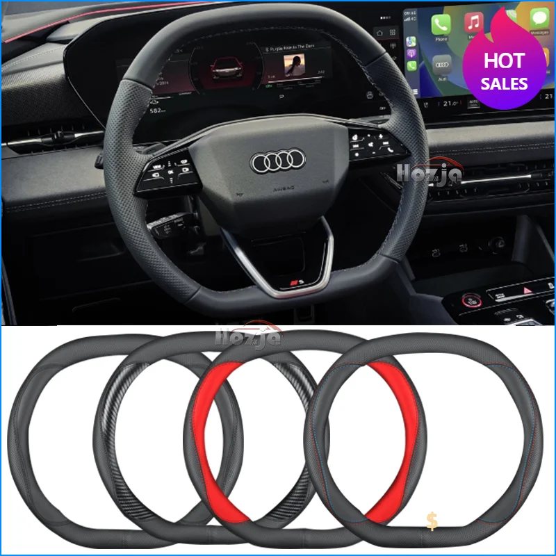 

Leather Car Steering Wheel Cover for Audi Q4 FZ e-tron Sportback S-line 2021 2022 2023 2024 2025 Auto Interior Accessories