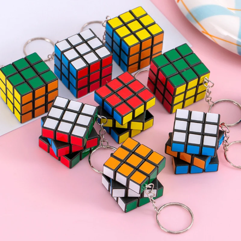 Fashion Magic Cube Keychain Fidget Toy Mini 3x3x3cm Key Ring For Women Men Gift