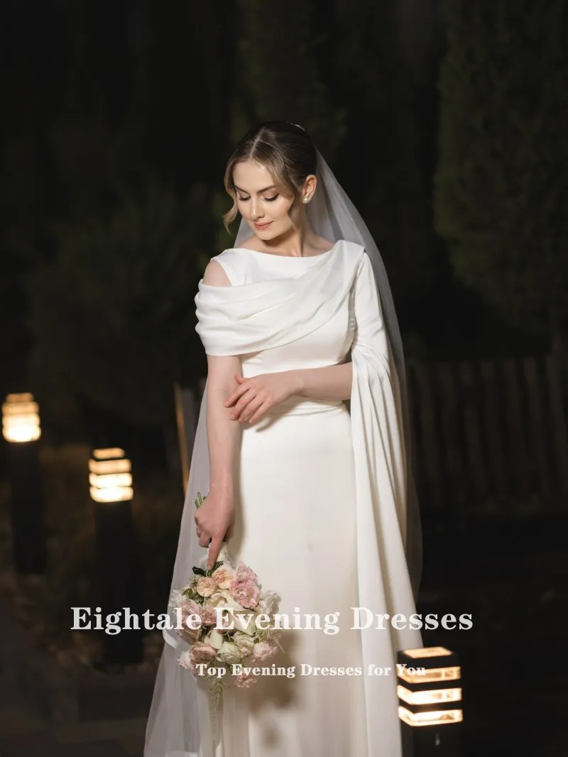 Eightale Arabisches Hochzeitskleid mit O-Ausschnitt, maßgeschneidert, weiß, elfenbeinfarben, bodenlanges Brautkleid, Meerjungfrau-Braut-Partykleid