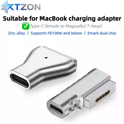 USB C to Magsafe2 PD Fast Charging Magnetic Connector Converter for MacBook Air/Pro 45W 60W 85W T Shape A1466 A1502 A1398 & More