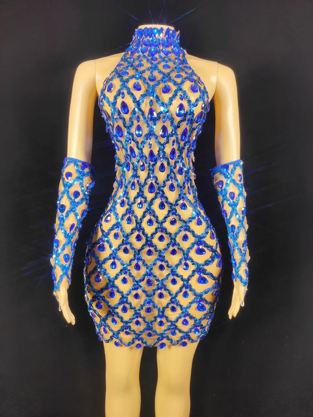 Birthday Queen Outfit Women Blue Stunning Inlaid Stage Costume Crystals Performance Outfit Nightclub Party Show Wear Shaokaojia