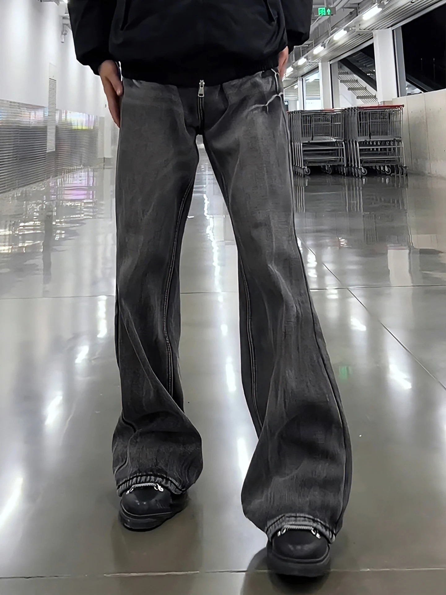 

Мужские джинсы Bla Lightning Pattern Flared с широкими штанинами, прямые, зимние, американского кроя, узкие, модель Knife Pants