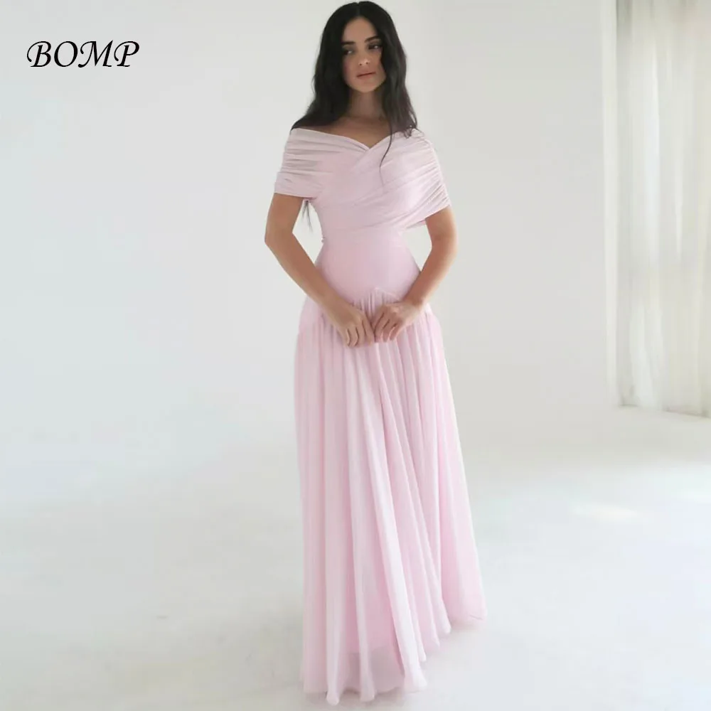 

BOMP Elegant Criss Cross Evening Gown Off Shoulder Draped Floor Length Chiffon Special Occasion Wedding Party Dresses Customized