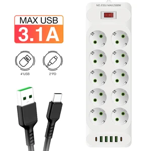I take, AC socket, multitap extension cable, 4 -port USB electric outlet, fast charging, multiprise network filter 6 Main Sales T Plug - №5